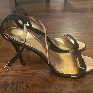 Coach Hampton Black Leather Heels Gold Buckle Detail ankle strap US Size 9.5B